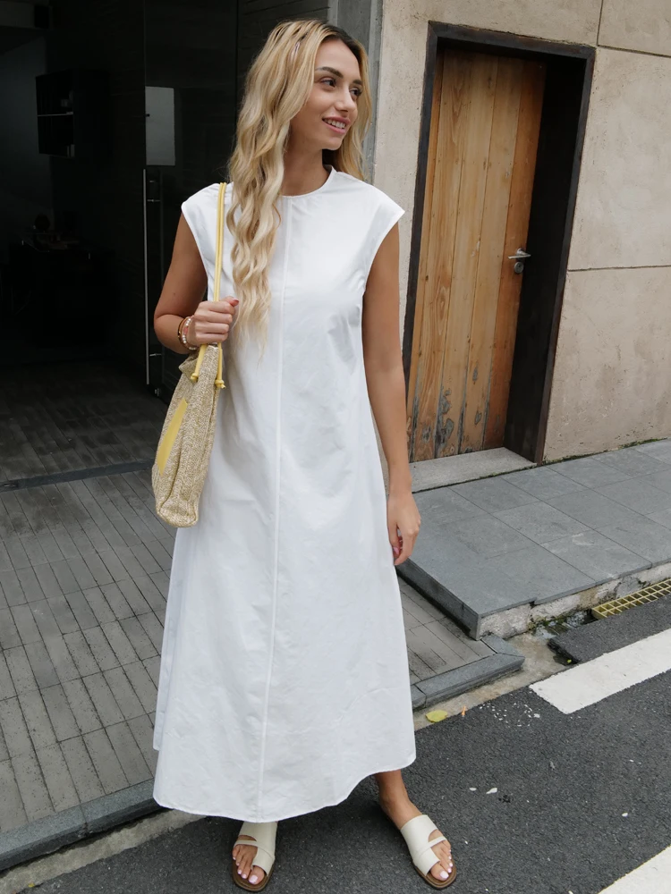 Women 2024 Summer White Simple Classic White Long dress