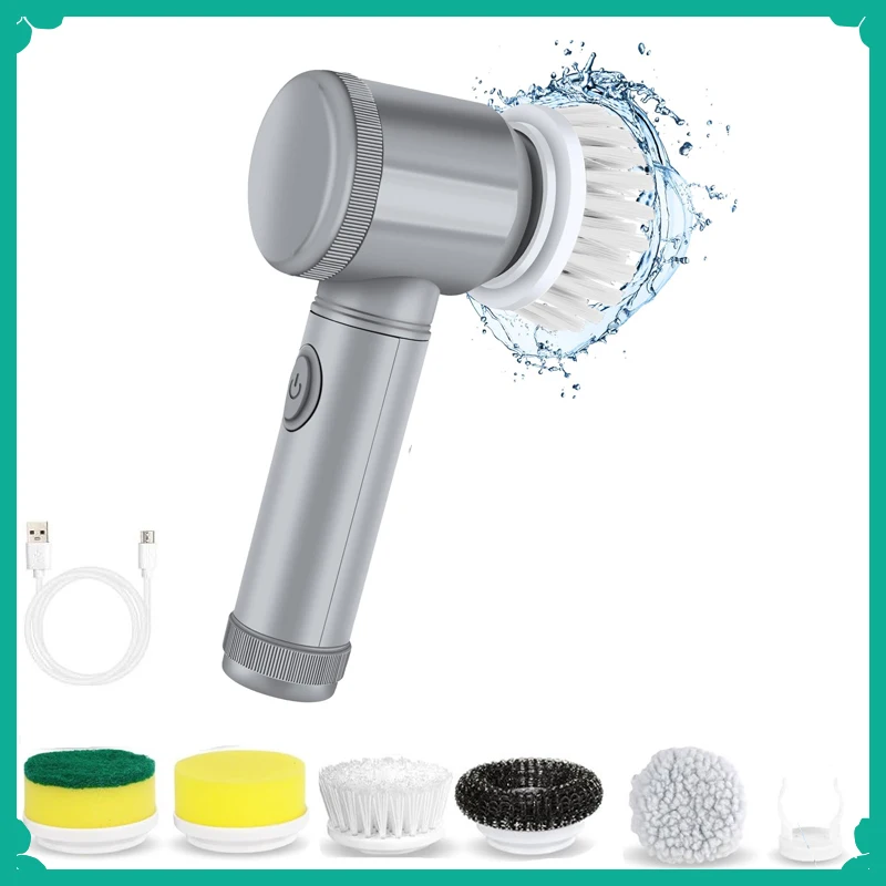 Multifunctional Electric Cleaning Brush Electric Spin Scrubber Bathroom Cleaning Brush Power Scrubber with 5 Replaceable Heads