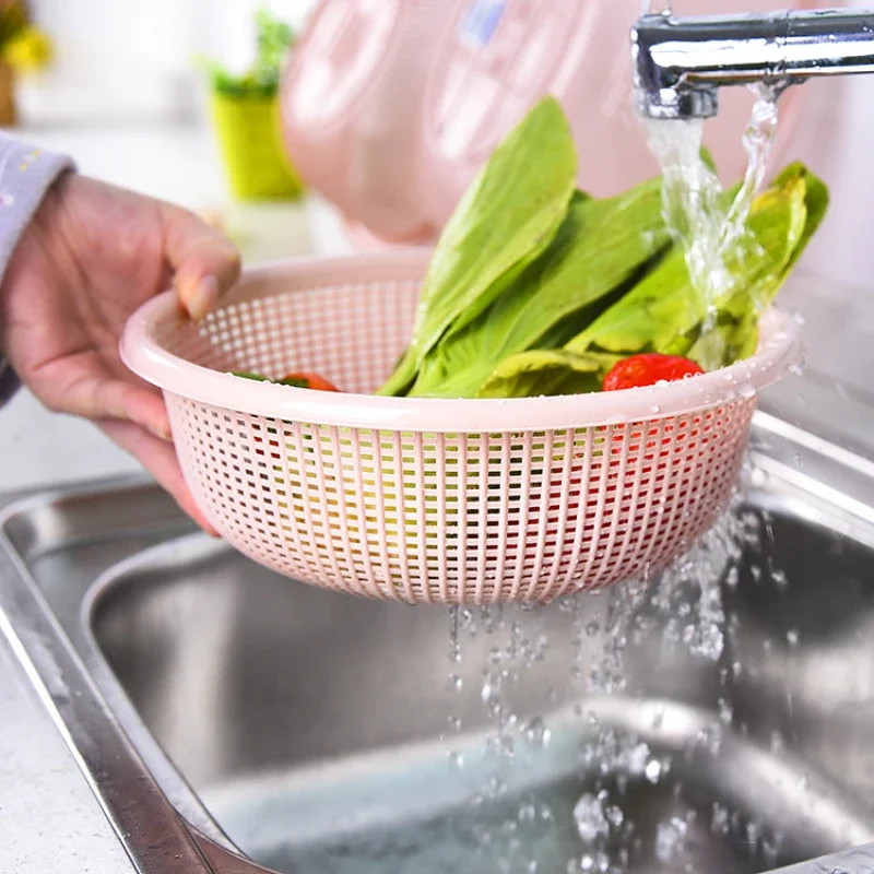 

Three-piece Round Shape Fruit Vegetable Noodles Washing Basket Drainer Plastic Home Kitchen Storage Organizer Baskets Strainers