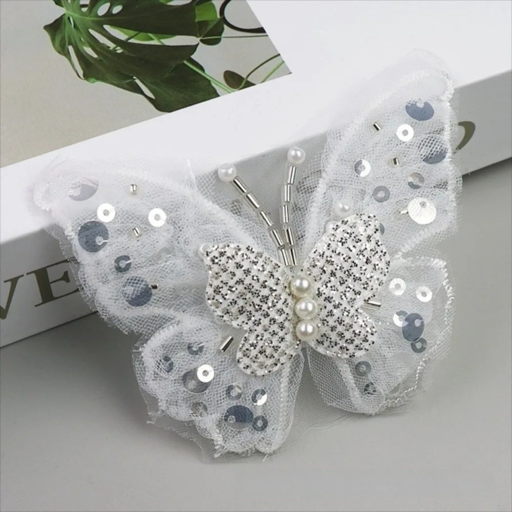 Double-Layered Sequins Butterfly Applique Hand-Sewn Gold-Sprayed DIY Clothes Embellishment Lustrous Mesh Sequins