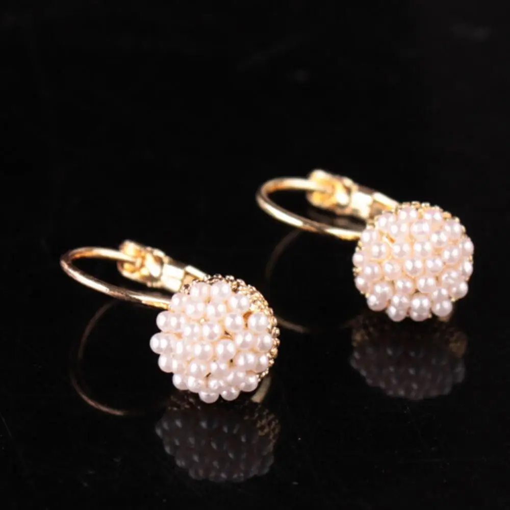 Imitation Pearl Round Ball Dangle Earrings Fashion Women Round Faux Pearl Charm Leverback Earrings Piercing Jewelry Gift