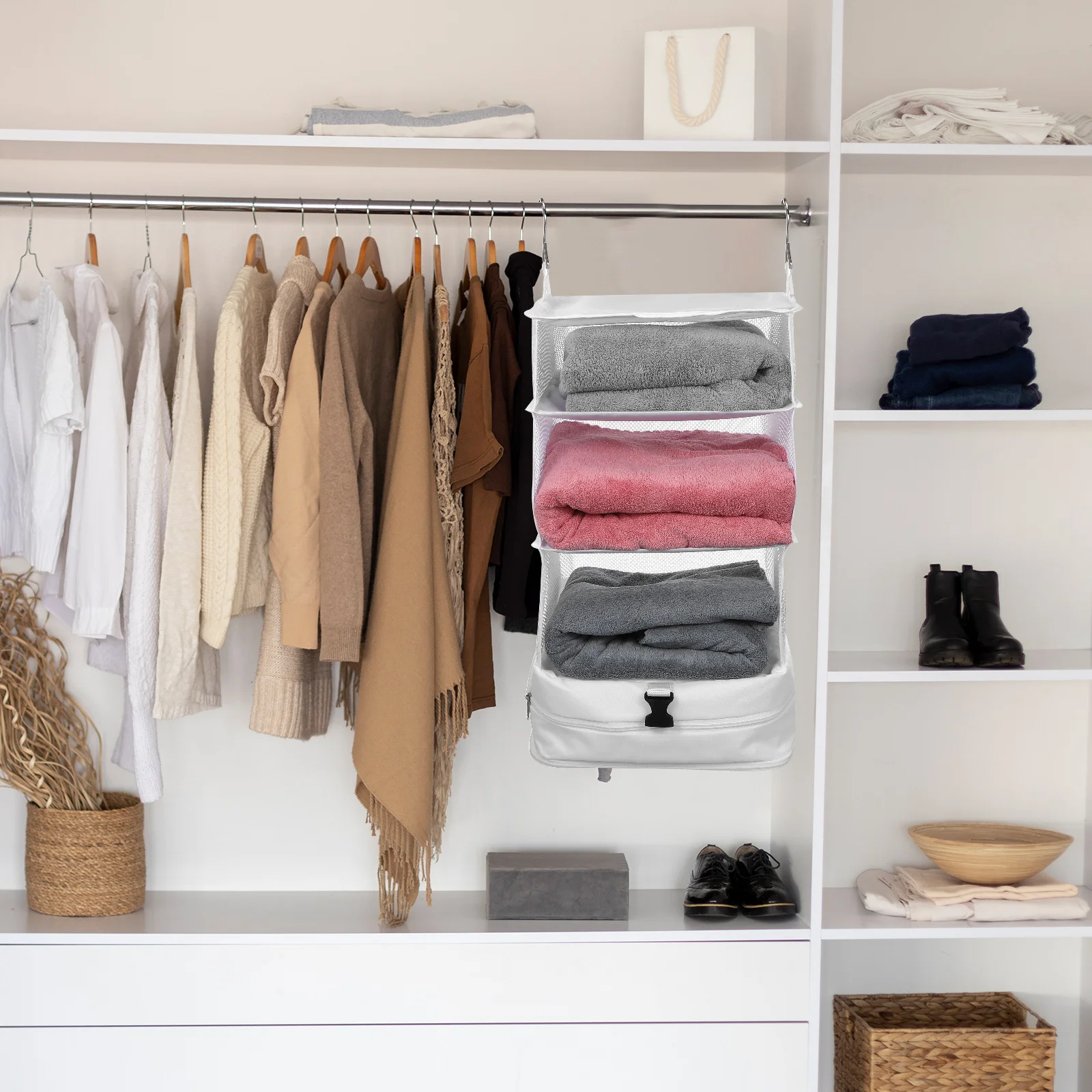 

Hanging Travel Shelf Oxford Cloth Organizer Clothes Toiletries Versatile Use Home Travel Ample Storage Space Multiple