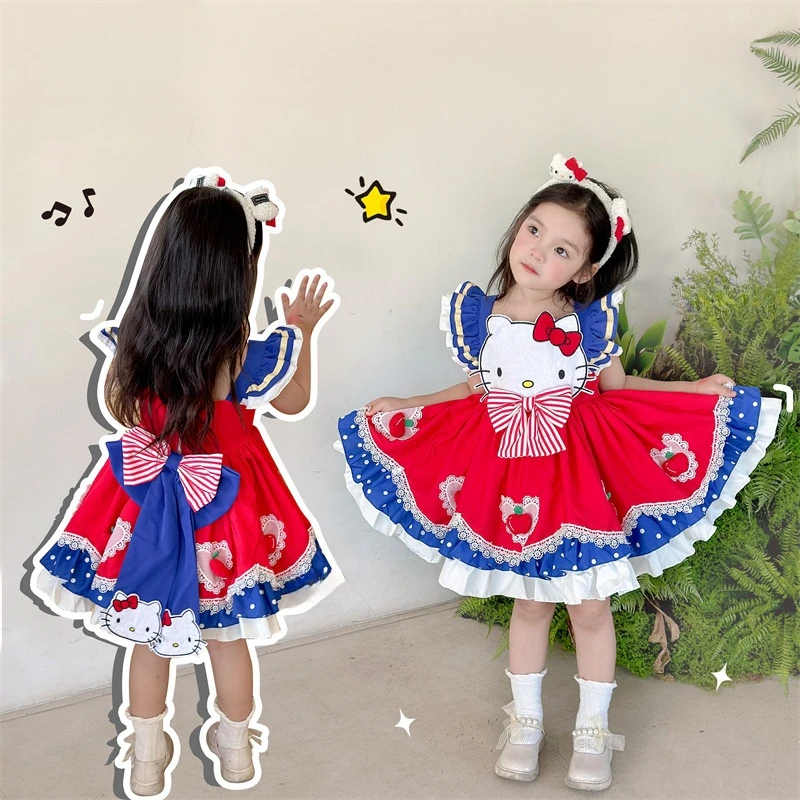 

New Sanrios Hellokittys Children's Dress Anime Peripheral Cute Cartoon Lolita Party Performance Costume Kawaii Skirt 100-150cm