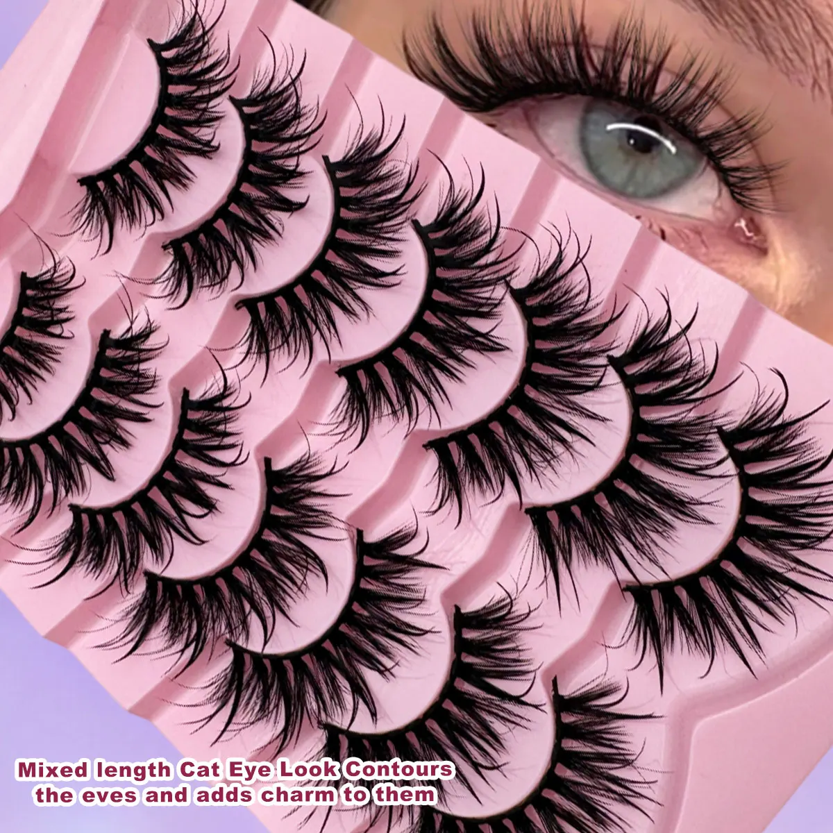 7 Pairs D-Curl Fluffy Faux Mink Natural Eyelashes,Cross Dramatic Effect Soft Reusable Eyelashes Strip Lashes suitable for party