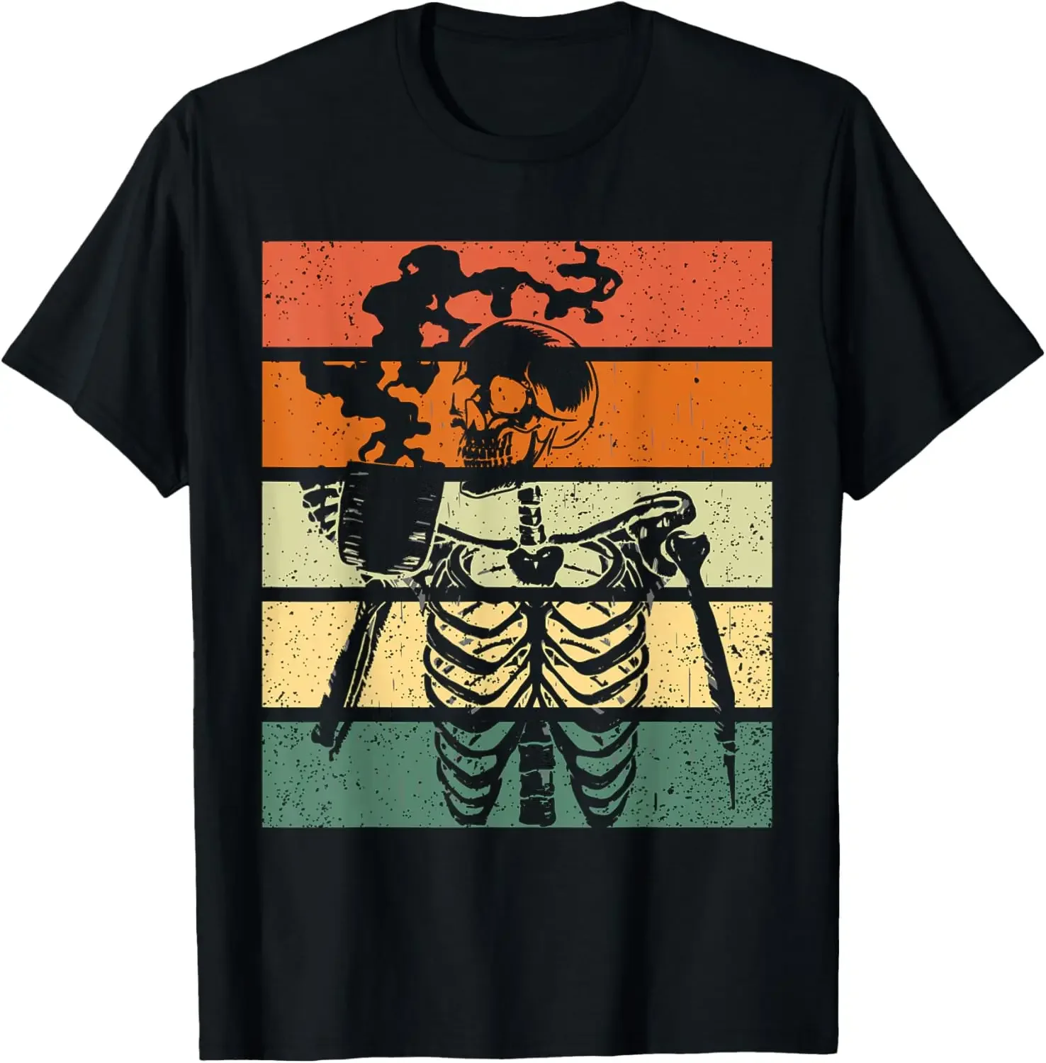 

Vintage Skeleton Drinking Coffee Halloween T-Shirt