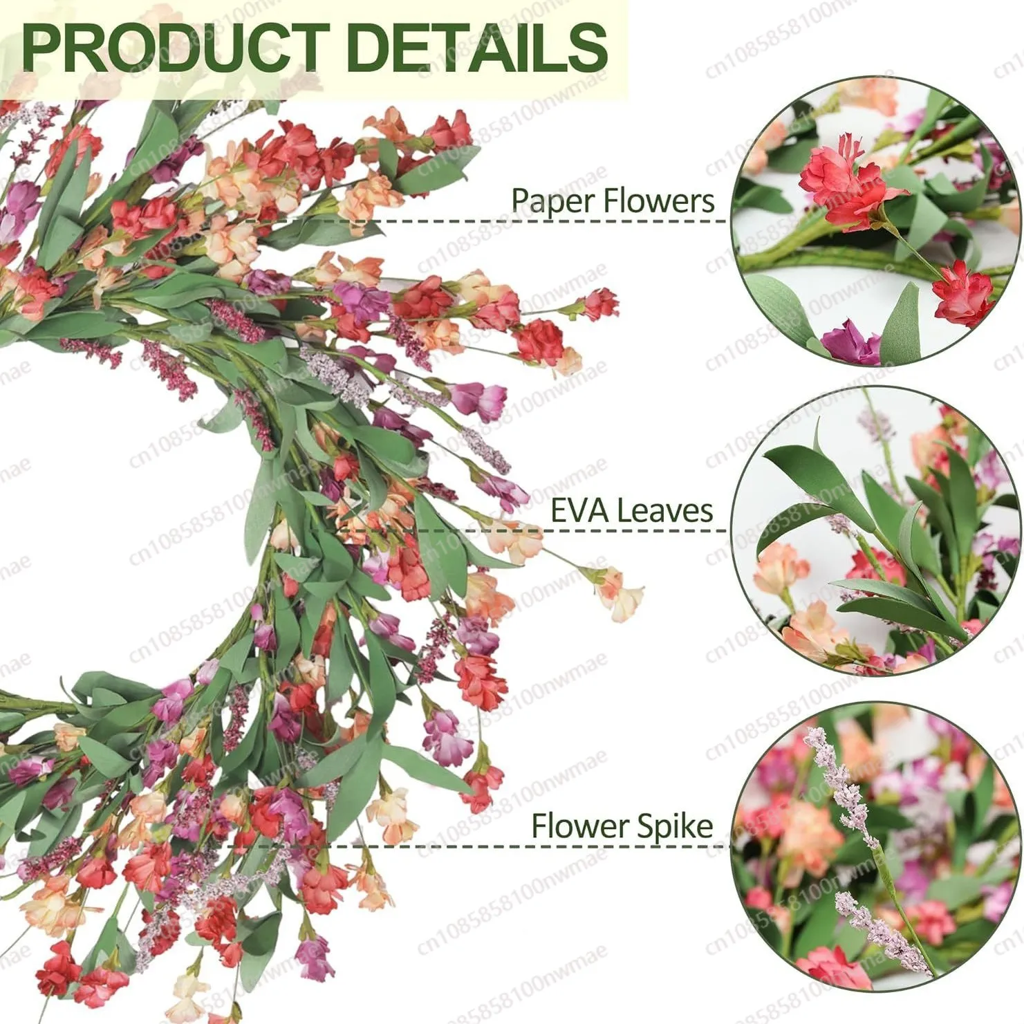 Spring and summer wreaths, simulated wreaths, artificial daisy wildflower wreaths, home decoration door hangings