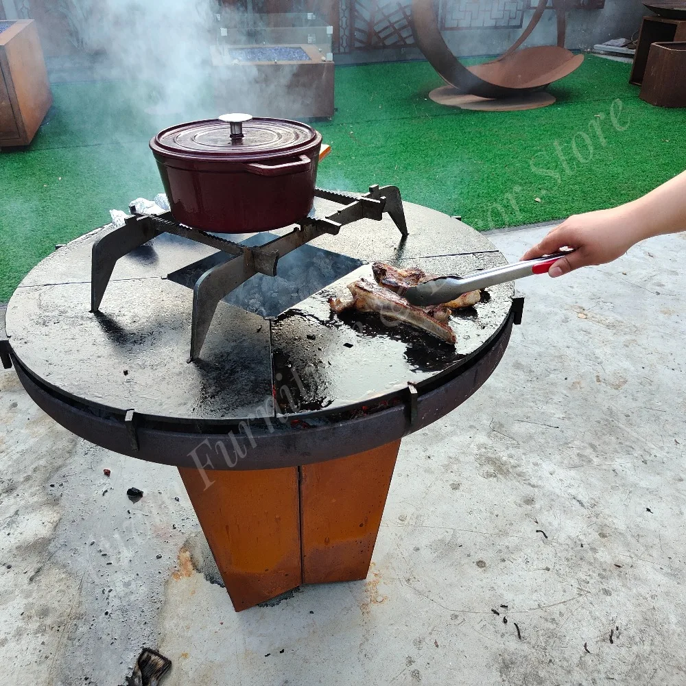 Modern Charcoal BBQ Grill Corten Steel Fire Pit for Outdoor Use