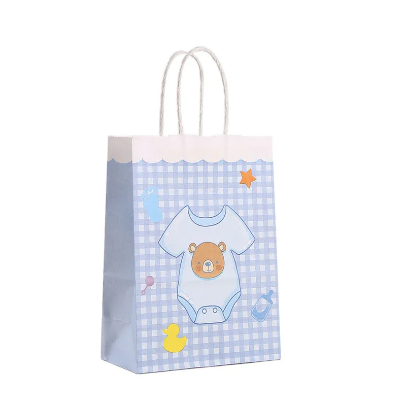6Pcs Cartoon Blue Baby Boy Theme Paper Gift Packing Bag Gender Reveal Candy Cookie Bag for Kids Birthday Baby Shower Party Decor