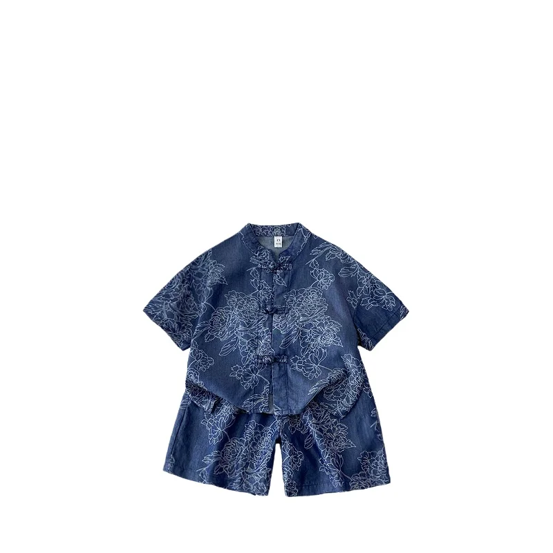 

Комплекты одежды для мальчиков в китайском стиле Тан, летние детские рубашки + шорты, детская одежда