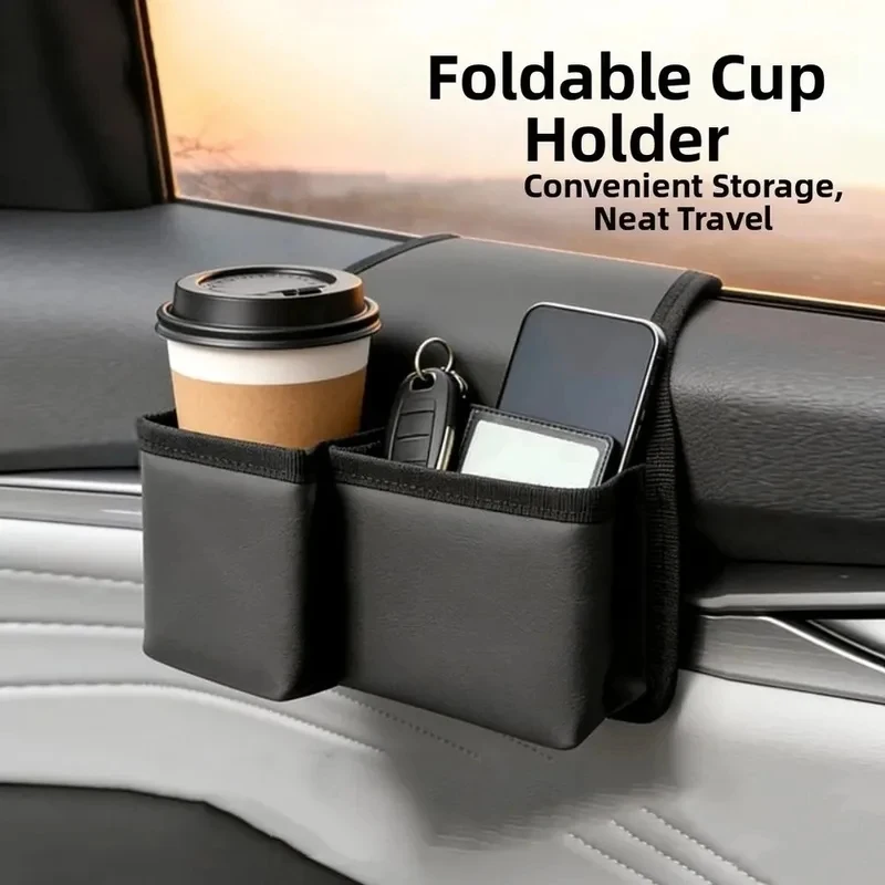 

3-in-1 Window-Mount Car Door Organizer – Cup Holder + Phone Slot + Storage Pockets for Driver & Passenger, Fits Cars, SUVs