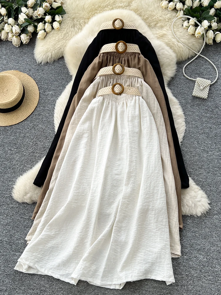 

Женская юбка-миди А-силуэта с высокой талией и плетеным поясом, летняя коллекция 2026, из полиэстера, для повседневной носки