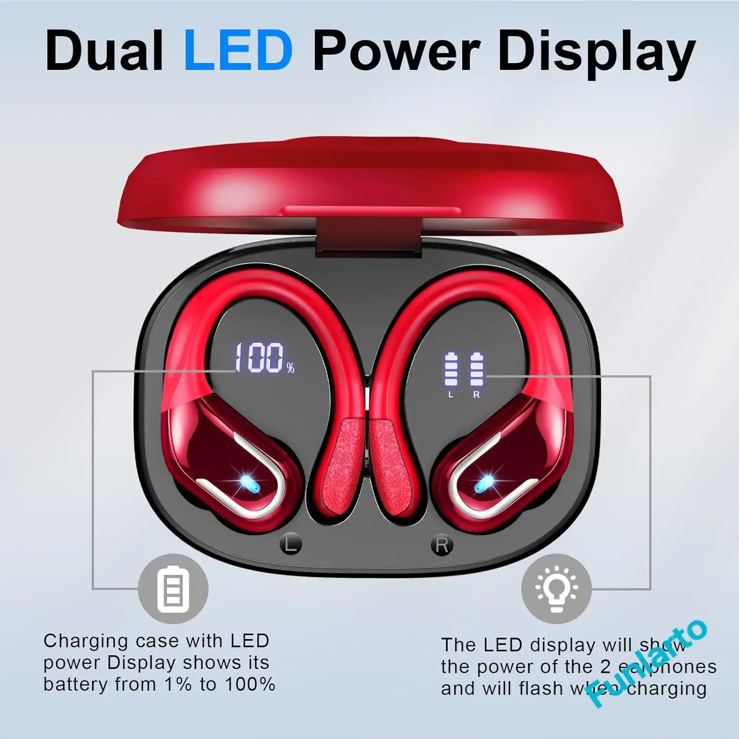 Wireless Earbuds Bluetooth 5.3 Headphones Sport,Bluetooth Earbuds with ENC Noise Canceling Mic,Wireless Headphones with Earhooks