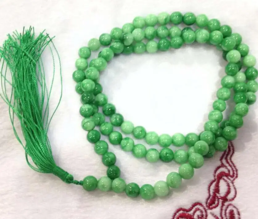 Jewelry Pearl Necklace 6mm Natural Green Tibet Buddhist beliefs 108 Prayer Beads Mala Necklace