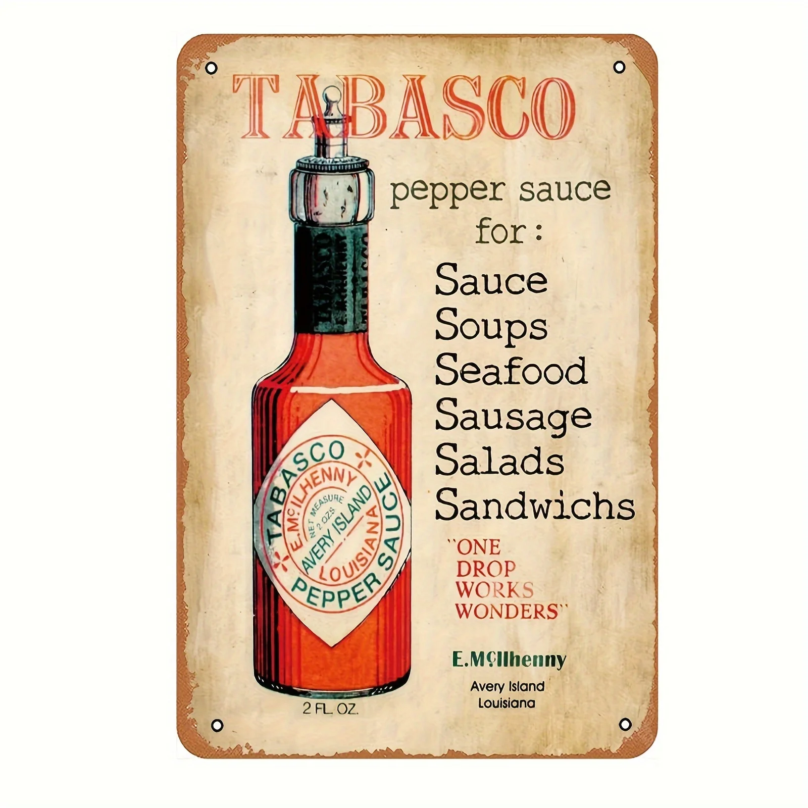 

1PC Vintage Metal Painting Label Wall Art Vintage Advertising - Tabasco Vintage Bedroom Bar Hallway Cafe Garage Wall Decoration