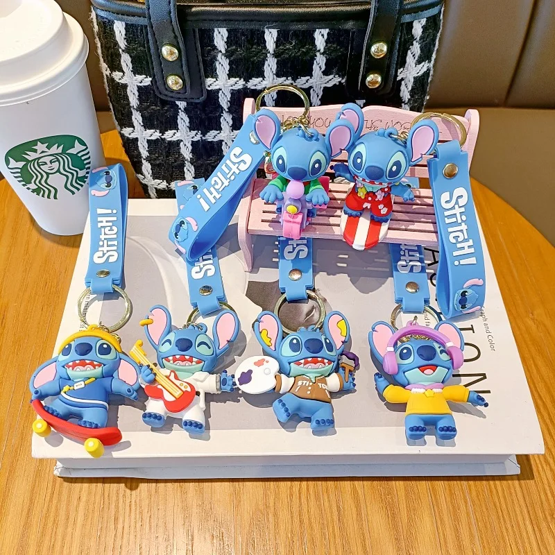 

Movie kawaii stitch cartoon cute stitch schoolbag pendant key chain accessories women girls children birthday gifts wholesale