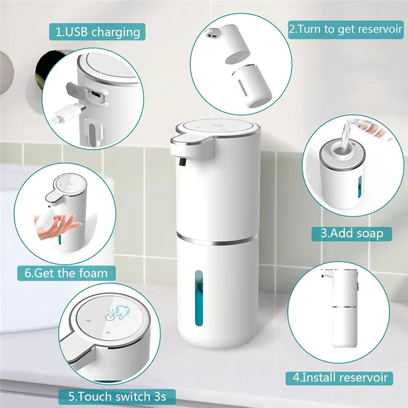 Automatische schuimende zeepdispenser Badkamer Slimme handwasmachine met USB Oplaadbaar Wit ABS Plastic Hoge kwaliteit-[2025]
