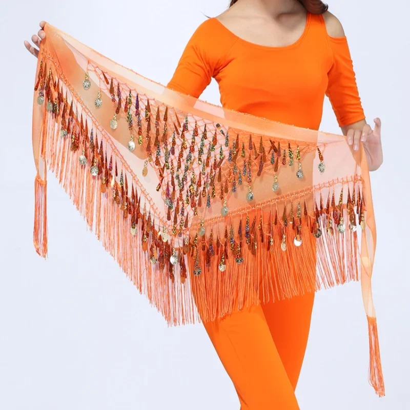 Glands de danse du ventre pour femmes, écharpe de hanche triangulaire avec pièces de monnaie et paillettes, ceinture de taille colorée, jupe triangulaire