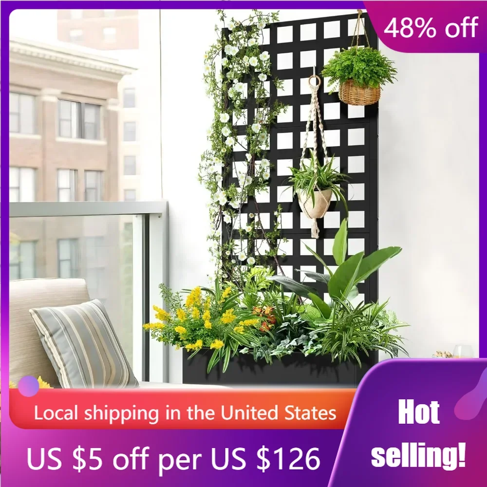 

Metal Planter Box with Trellis,Trellis with Planter Box & Privacy Screen,Raised Garden Bed with Drainage Holes (23.6" L x 63" H)