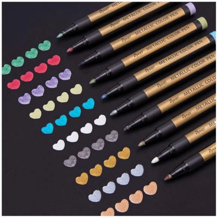 

Metallic Marker Pens - Set of 10 Medium Point Metallic Markers for Rock Painting, Black Paper, Card Making, Scrapbooking Crafts