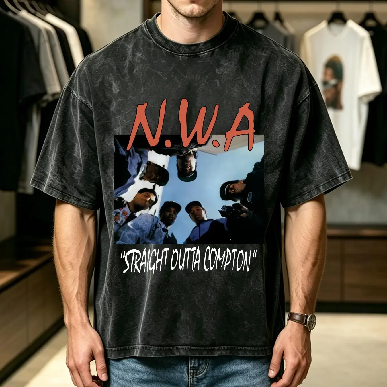 washed T Shirt NWA Iconic Straight Outta Compton 90's Hip Hop Rap Album long or short sleeves vintage Washed Comfortable