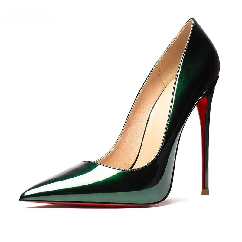 

12CM Jade Green Pumps Spring Summer Red Bottom Shoes Women Wedding Dress Stilettos Silver Golden High Heels