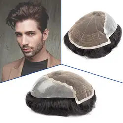 Peluca Q6 para hombre, pelucas de encaje y PU para hombre, sistemas Exhuast de repuesto, peluquín de cabello humano Natural, peluca frontal de encaje para hombre