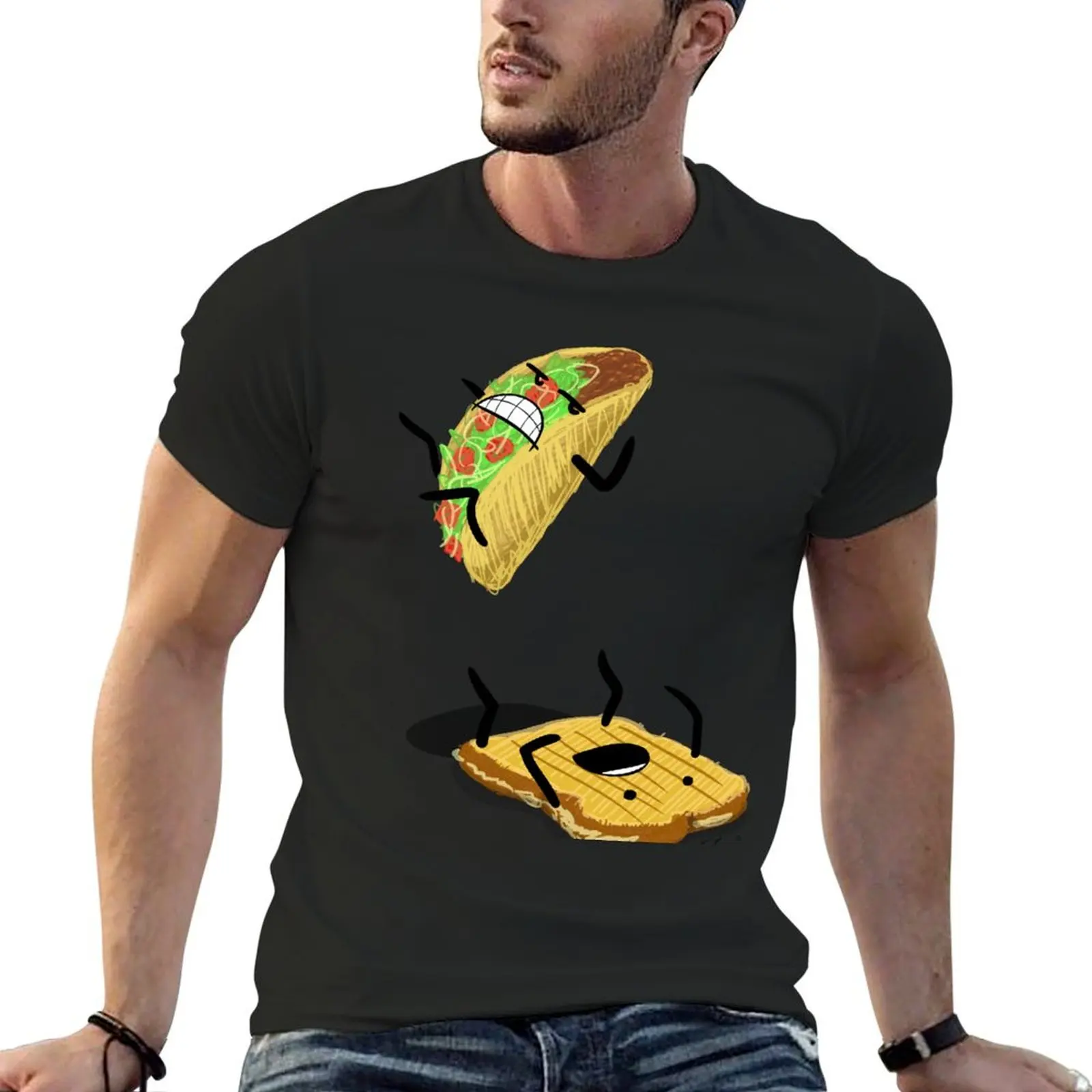 Taco Vs. Grilled Cheese Sandwich T-Shirt Aesthetic clothing anime anime tshirt anime t shirts Men's cotton t-shirt