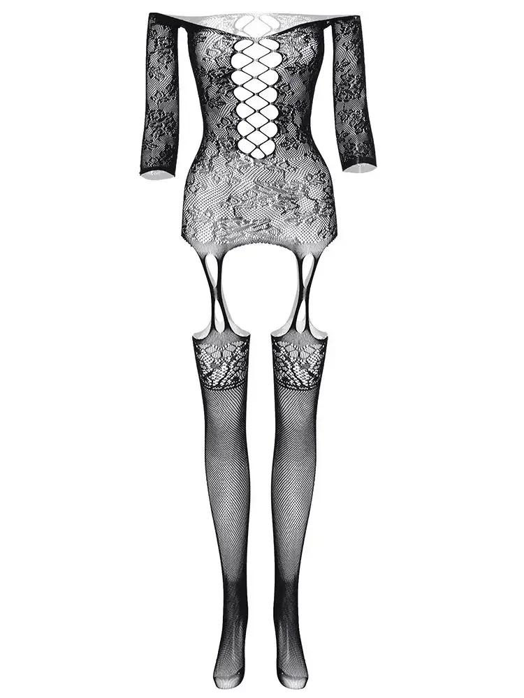 ملابس داخلية مثيرة فستان ضيق من شبكة صيد السمك ملابس نوادي مجوفة مفتوحة المنشعب منظور ملابس نوم ملابس داخلية نسائية ملابس نوم بوديستوكينج