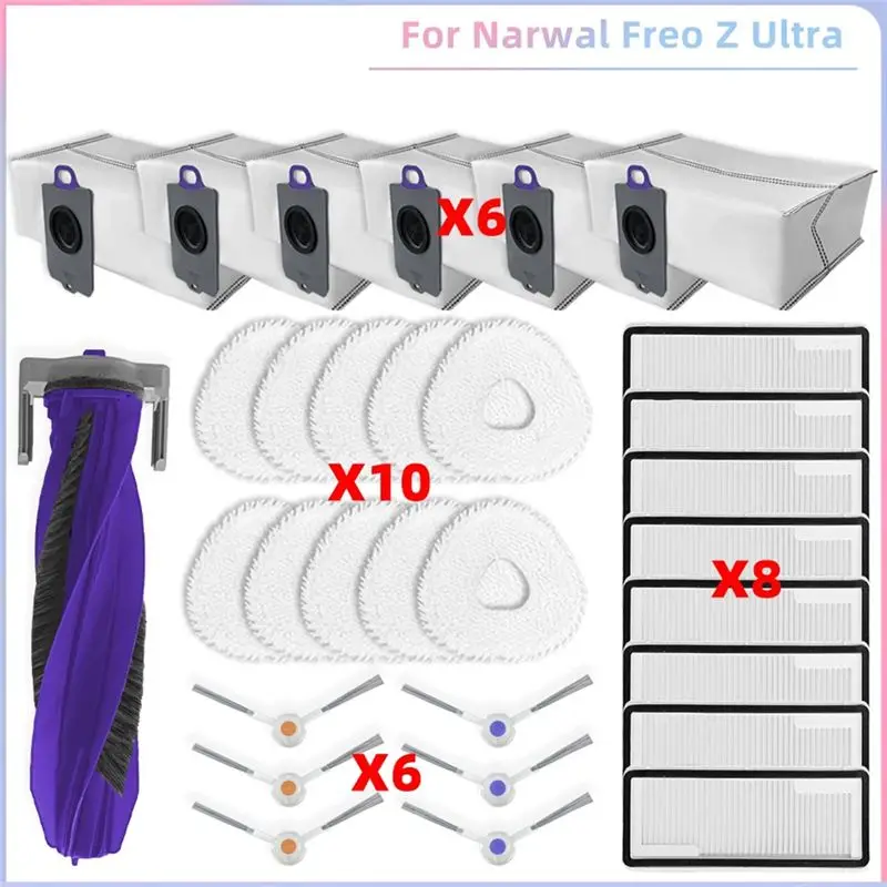

A67P-Запчасти для робота-пылесоса Narwal Freo Z Ultra: основная щетка, боковая щетка, крышка, HEPA-фильтр, салфетка для влажной уборки, мешки для сбора пыли, аксессуары
