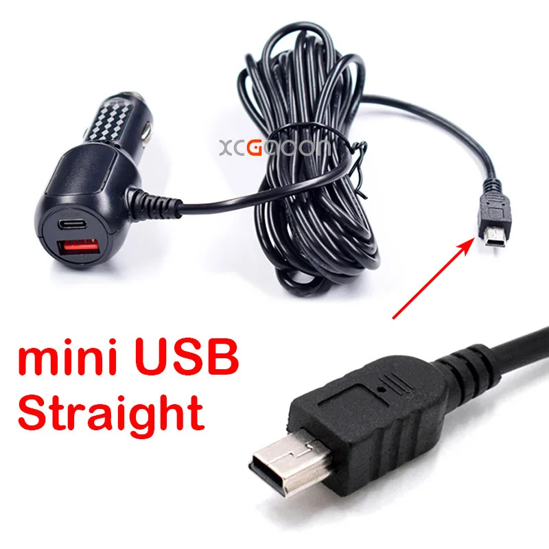 5V 3A Dashcam autocamera DVR autolader adapter met dubbele 2 Quick Charging QC3.0 USB en met Micro Mini Type-C interface
