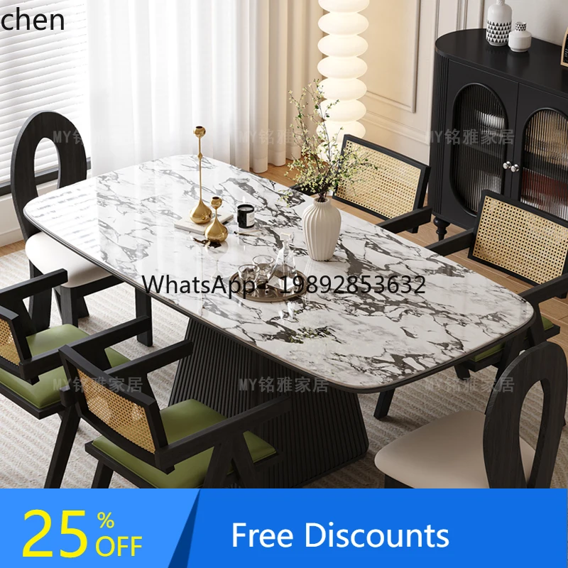 

LYY medieval dining table marble retro black oval small apartment rock slab dining table