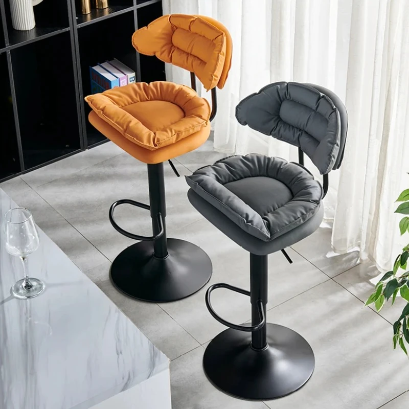 Banqueta de Bar Minimalista Cinza Exclusiva com Pernas Douradas Giratórias, Banquetas de Bar Laranja de Designer, Ergonômica Moderna, Móveis para Cozinha