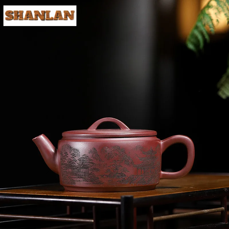 

350ml Yixing Purple Clay Teapots Handmade Large Caliber Pot Raw Ore Dragon's Blood Sand Mud Kettle With Strainer Zisha Tea Set