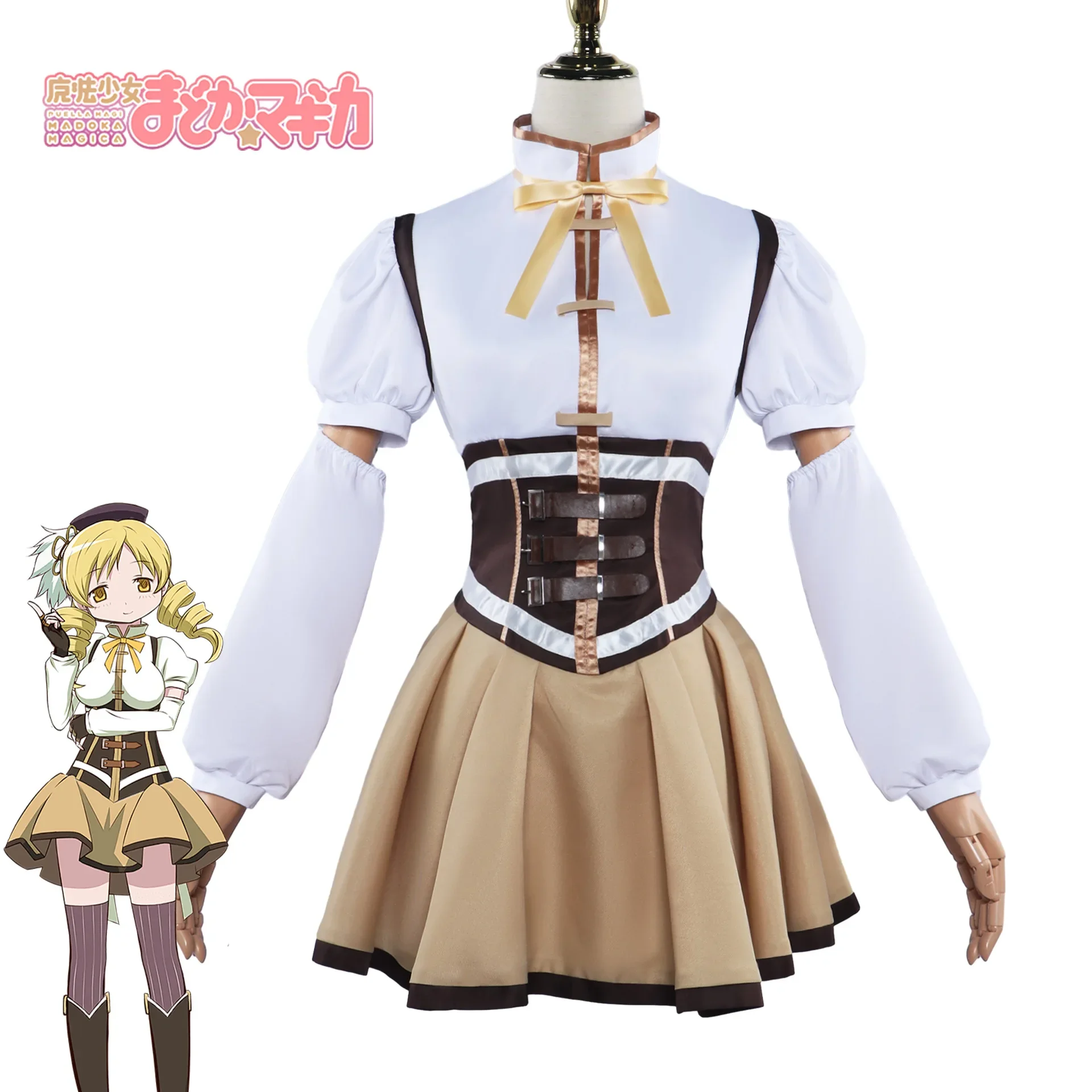 

Аниме Puella Magi Madoka Magica Косплей Tomoe Mami Косплей Костюм Полный комплект шляпа носки включает индивидуальный