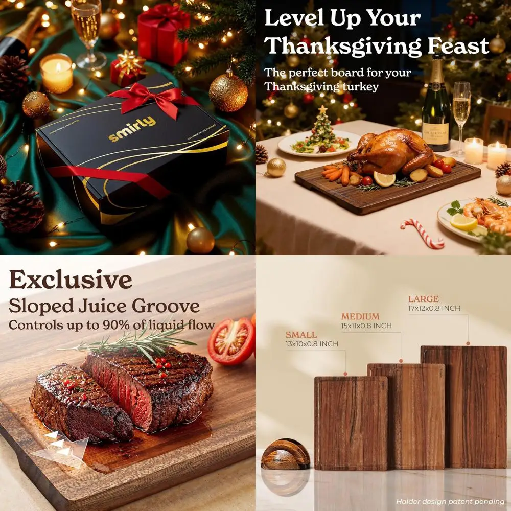 

Walnut Cutting Boards Set, 3-Piece with Holder, Large to Small, Deep Juice Grooves, Non-Toxic, Ideal Mother's Day Gift