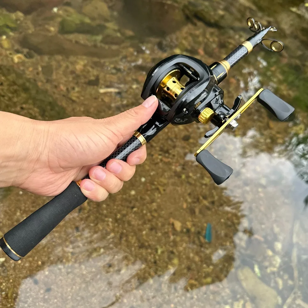 Combo de pesca telescópico – Caña de fibra de carbono + carrete baitcasting - imagen 3