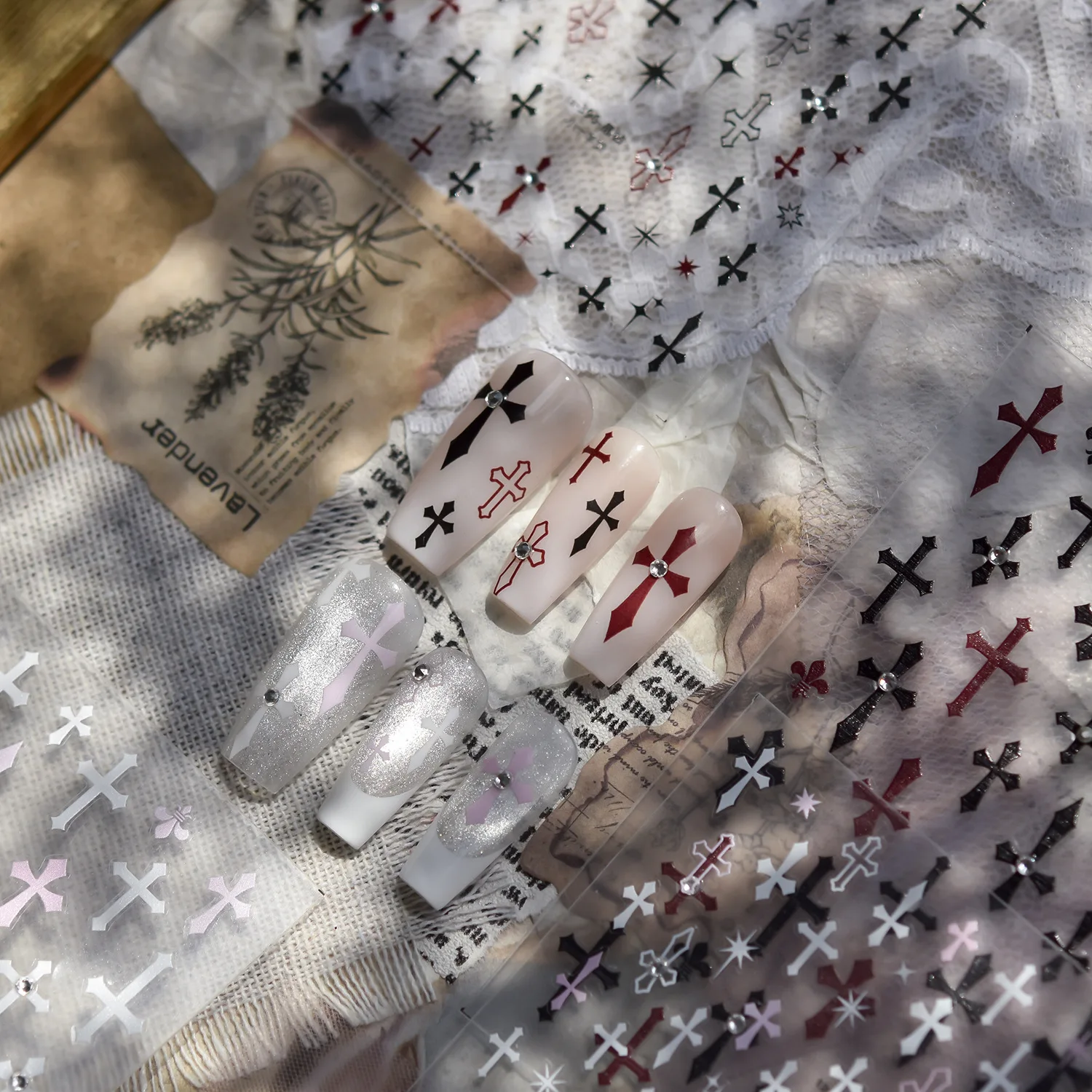 Adesivi per decorazioni per unghie di Halloween Adesivi per nail art con piccola croce di diamanti di cristallo 5D Decalcomanie per accessori per manicure autoadesive fai-da-te
