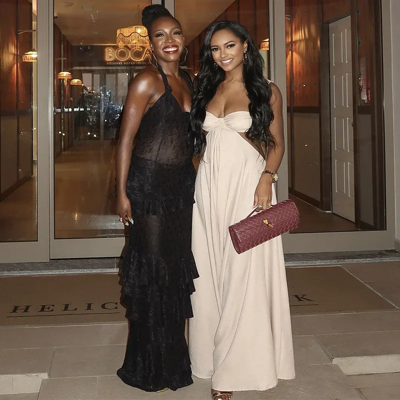 Mujeres sin mangas espalda abierta tanque drapeado cuello largo Maxi vestido 2025 calle cumpleaños Sexy Club Vestidos de fiesta en la playa Vestidos