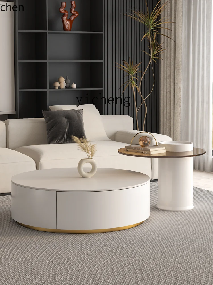 YFY Stone Plate Coffee Table Living Room Home Light Luxury Modern Simple Small Apartment Minimalist Cream Style