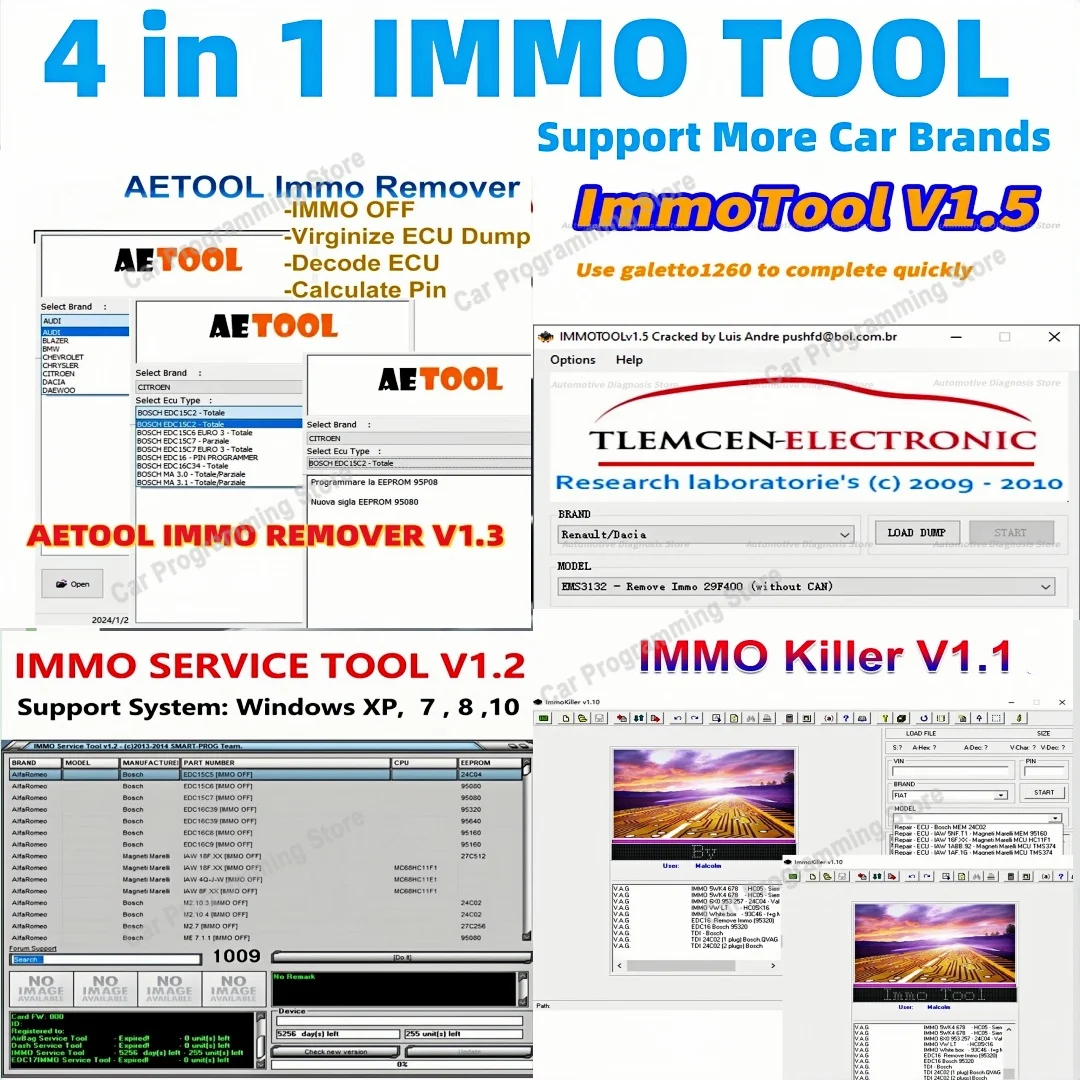 4 in 1 IMMO TOOL v1.5 Car Repair Software immo off edc15 edc16 edc17 bsi + ImmoKiller V1.10 + AE TOOL V1.3 + Immo service v1.2
