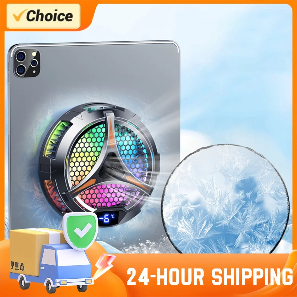 Magnetic Phone Cooler Fan with Temperature Display Universal Tablet Cooler RGB Lighting Radiator Cooler 18W for Dedicated Tablet