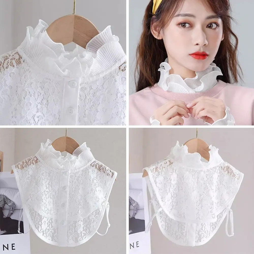 

New Fashion Detachable Fake Collar White Black Lace Neckline Adjustable Lapel Half Shirt Women Girls