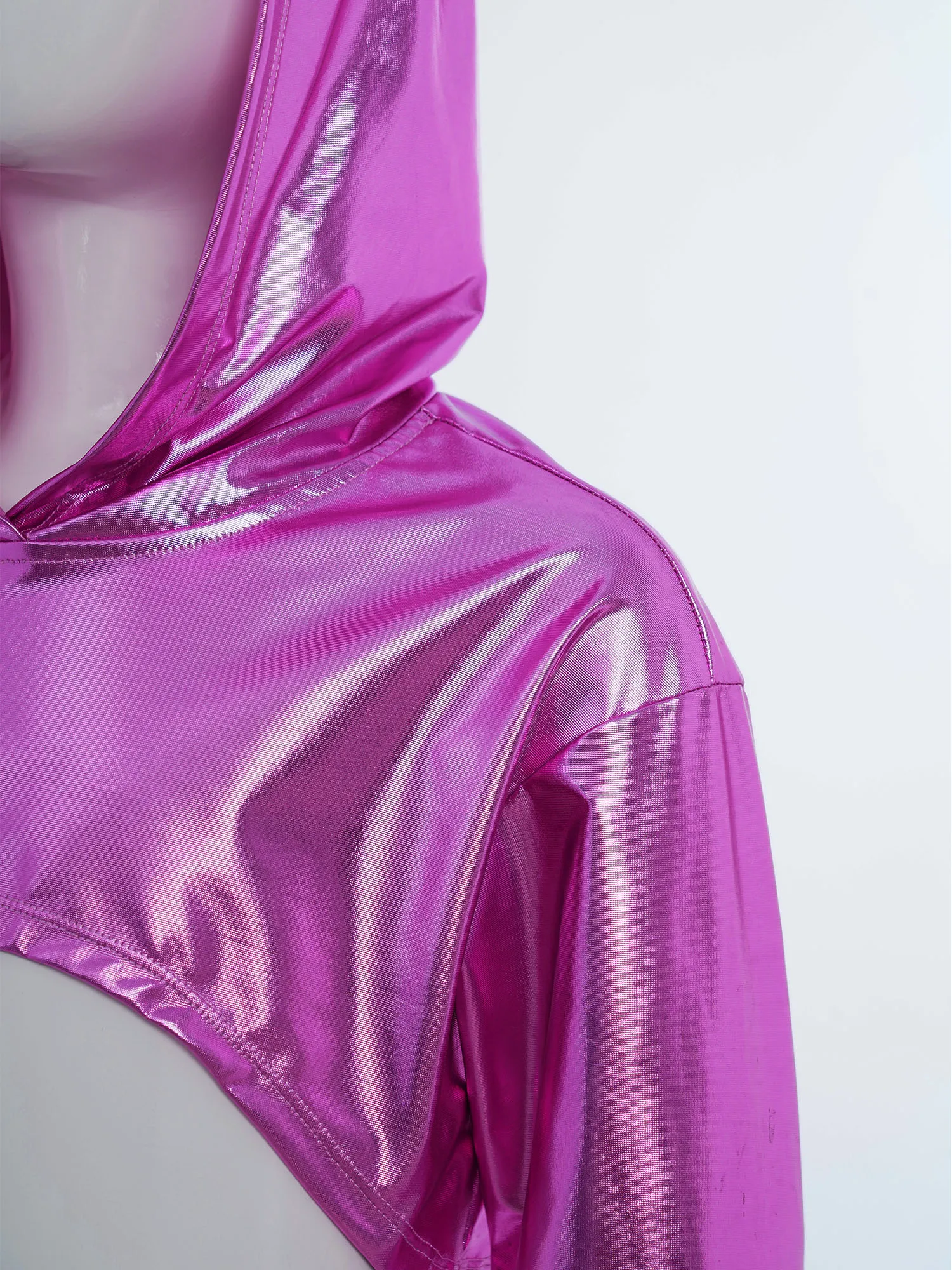 Haut court à capuche pour enfants filles, Hip-Hop, Jazz, danse, Costume de spectacle de danse de rue moderne, chemises à manches longues à capuche métallique