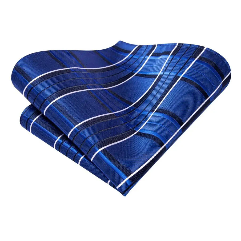 Hi-Tie New Striped Navy Blue Silk Elegant Tie For Men Groom Wedding Men Necktie Pocket Square Cufflink Accessory Wholesale