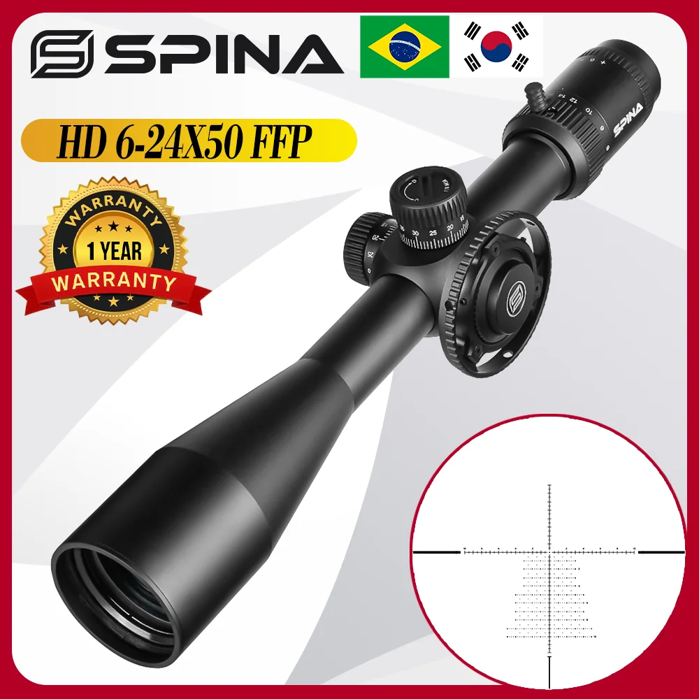 

Оптика SPINA 6-24x50 FFP, точечная труба для тактической винтовки, охотничьей ружья, башенки, сброс оптического прицела, наружная стрельба AR.300.308