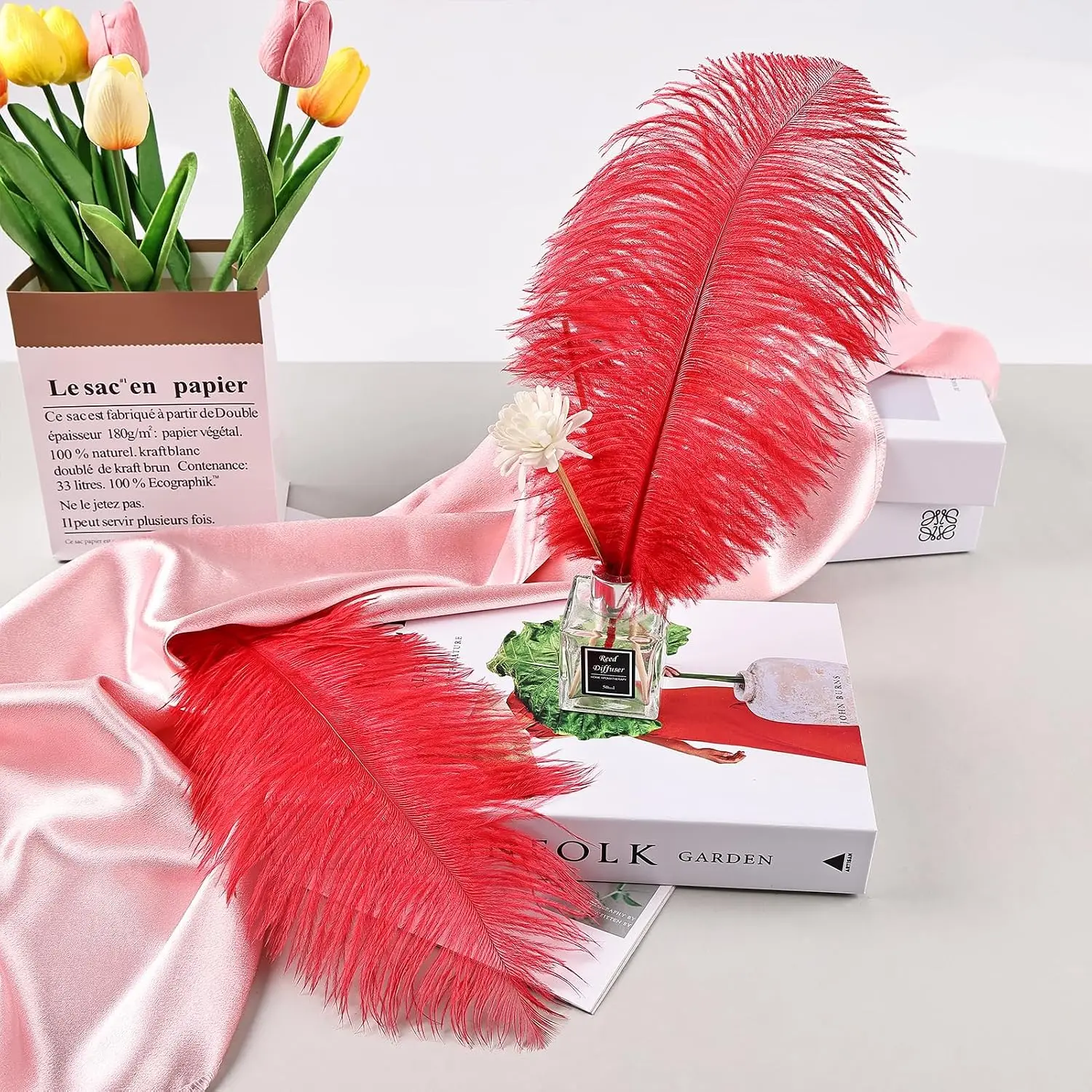 10Pcs/Lot Natural Red Ostrich Feather 15‑40cm Fluffy Plumes For Table Vase Arrangement Wedding Carnival Stage Party Ornament