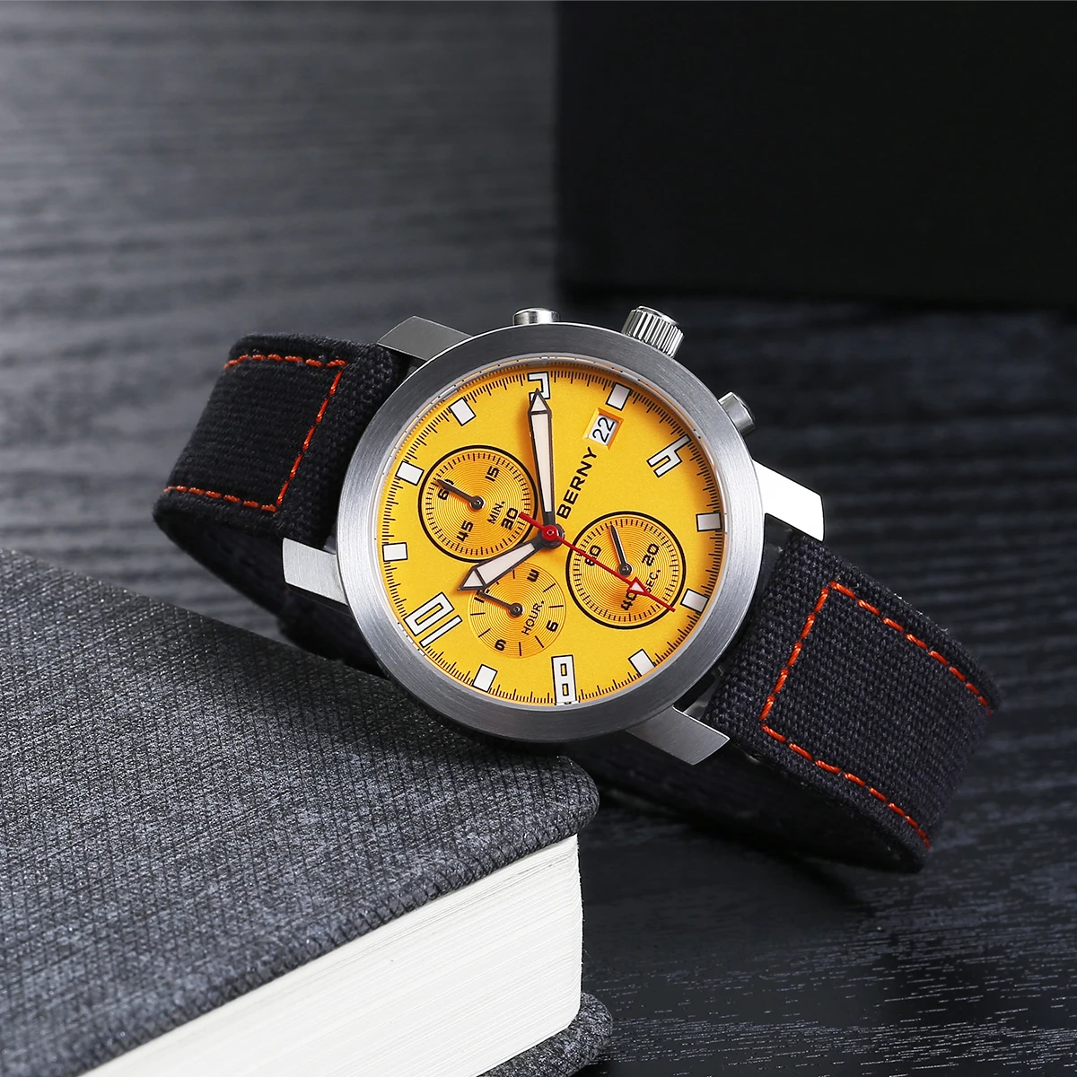 BERNY Chronograph-Uhren für Herren, grün leuchtendes kleines Zifferblatt, multifunktional, leichte Herrenuhr, Saphirglas, 5ATM wasserdicht – Detail 13
