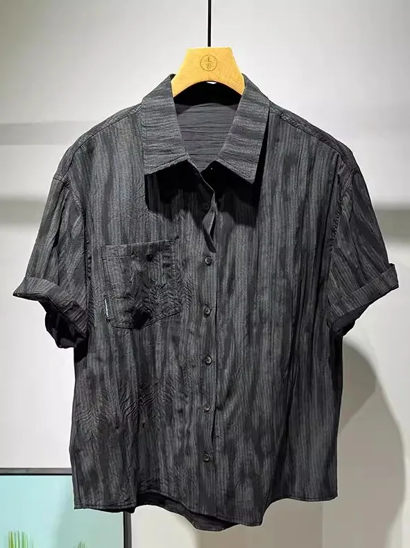 

Ретро-рубашка мужская свободного кроя с полосатыми вставками и эффектом пэчворк, с открытыми плечами, с коротким рукавом, летняя модная верхняя одежда, дышащая, тонкая, молодежная, повседневная рубашка