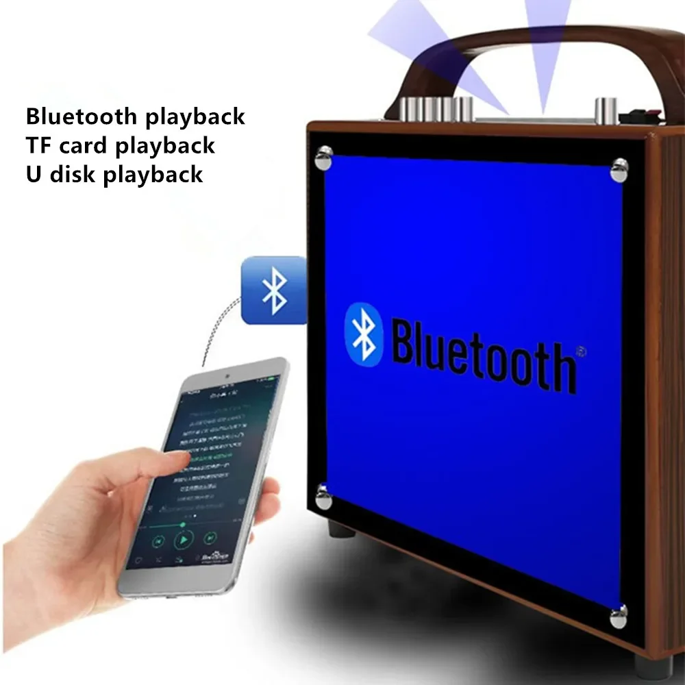 Mobile Phone Same Screen Function Bluetooth Speaker Portable Wooden Audio Subwoofer MP3 Player Stereo Video Machine USB HD Horn