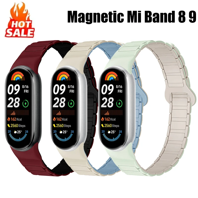 Magnetic Band for Xiaomi Mi Band 8 Bracelet/ Smart Band 9 Strap Replacement for Men Women Sport Silicone Wristband for Mi Band 9